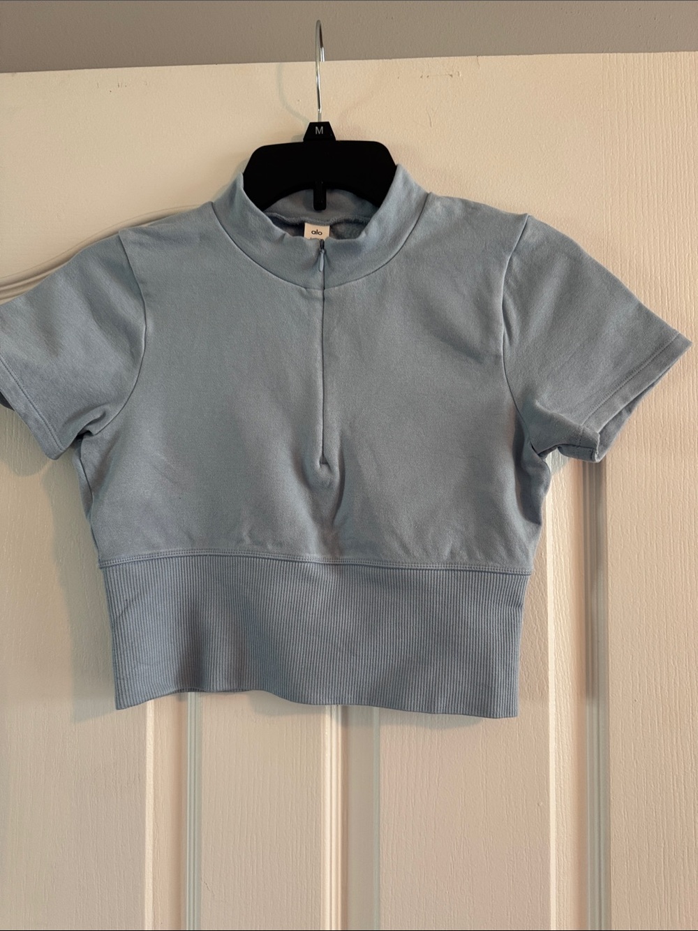 Cropped Mock Neck Short-Sleeve Top - Light Blue by Alo